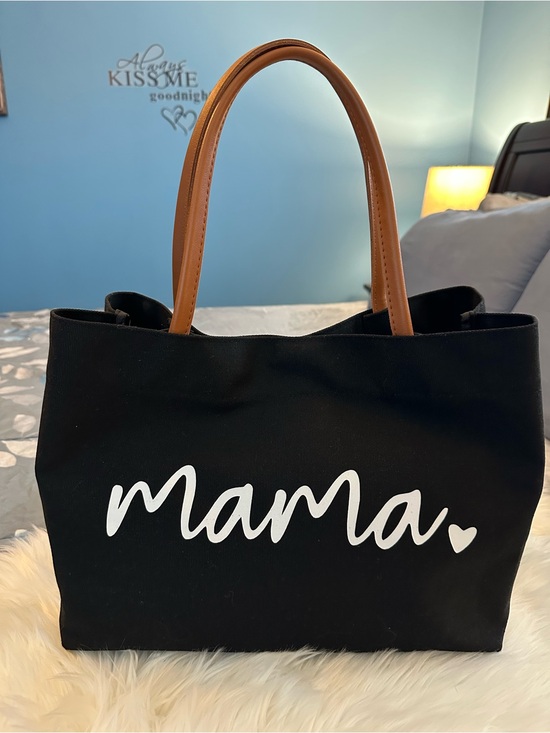 Unbranded canvas Handbags - NWOT Mama Canvas Tote Bag with Brown Handles - Black & White